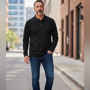 Tommy Bahama Black Long Sleeve Polo Shirt Silk/Cotton